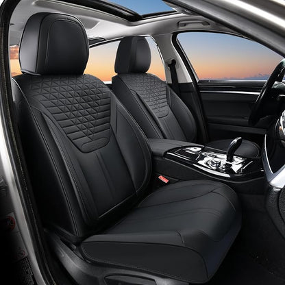 Car Seat Covers for Front Seats, Universal Seat Cushion 2 Seats, Car Seat Protector Waterproof, Premium Leather Automotive Seat Covers for Most Cars, Sedans, SUVs, and Trucks-Black by FLORICH