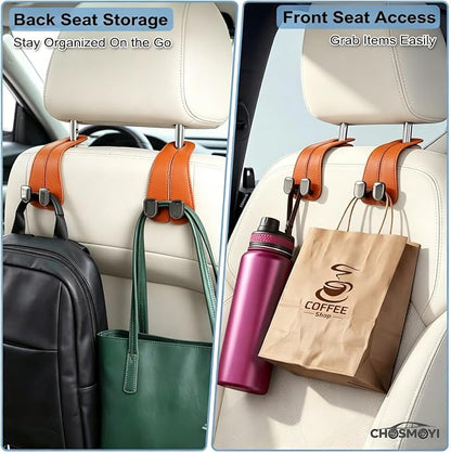 2 Pack Car Seat Hooks, Leather Car Seat Back Hanger for Purses & Bags | Anti-Drop Design, Holds Up to 50 lbs, Car Backseat Organizer, Car Storage Accessories - Image 3
