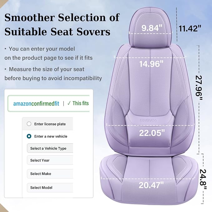 Coverado Seat Covers, Car Seat Covers Front Seats, Car Seat Cover, Car Seat Protector Waterproof, Car Seat Cushion Nappa Leather, Purple Seat Covers Carseat Cover Universal Fit for Most Cars - Image 6