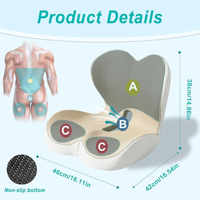 Seat Cushion for Office Chair, Ergonomic Cushion with Lumbar Support Pillow | Orthopedic Memory Foam Coccyx Cushion for Tailbone & Sciatica Pain Relief, Ideal For Office Chairs, Car Seats, Wheelchairs - Image 2
