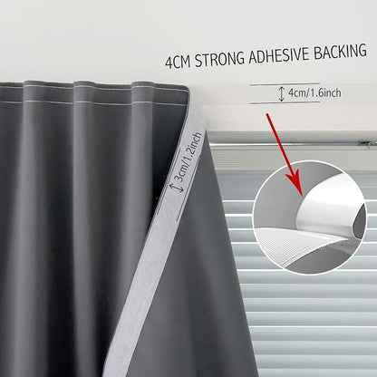 Magic Tape Stick On Curtains Window Shades Pull Down Blackout Window Cover Blackout Curtains for Bedroom No Drillng Self Adhesive Curtains No Rod Small Window, 59" W X 84" L, Grey, 2 Panels - Image 7