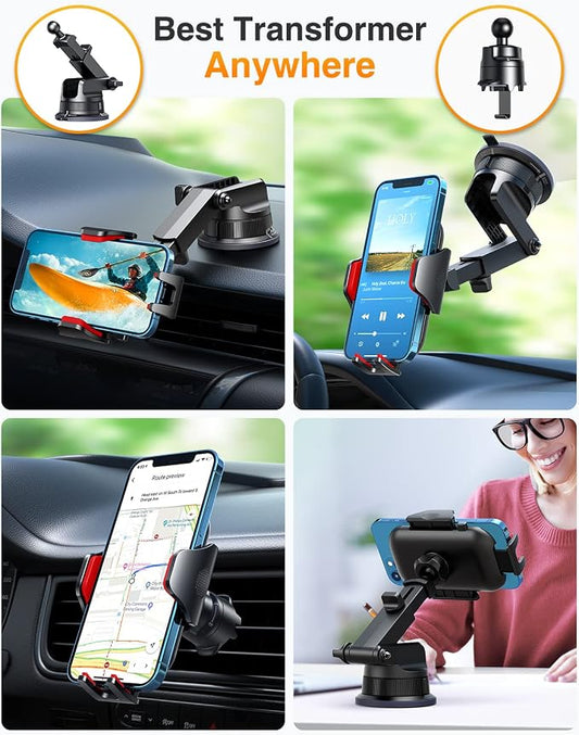 VANMASS [True Military-Grade] Car Phone Holder [Best Suction & Clip] Cell Phone Mount for Dashboard Windshield Vent Truck Cradle Dash Stand for iPhone 15 Pro Max 14 13 12 Android, Red - Image 2