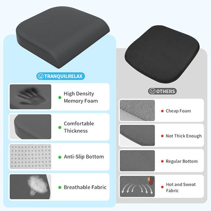 TranquilRelax Memory Foam Seat Cushion for Office Chair, 3-Inch, Gray | Medium-firm Support for Long Sitting, Washable Mesh Cover, Non-slip Base, Perfect for Car Seats & Short Drivers - Image 5