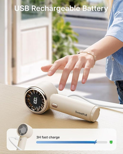 SWEETFULL Portable Handheld Fan, Mini Rechargeable Personal Hand Fan | Strong Airflow, Pocket-Sized, Up to 12H, 5 Speeds, Quiet Cooling Travel Essentials, Cute Gifts for Women, Girls, Lash, Makeup - Image 4