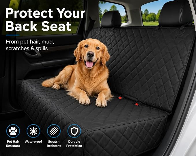 Dog Car Seat Cover & Protector, Pet Back Seat Cover for Cars & SUVs, 54" | Fits compact SUVs, EVs & sedans; protects rear bench and car interior from pet hair, kid spills, baby boy messes, and stains. - Image 7