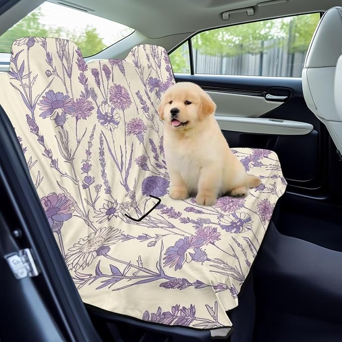 Purple Daisy Flower Print Bench Car Seat Cover Protector Waterproof Heavy-Duty Nonslip Pet Car Seat Cover for Dogs with Universal Size Fits for Vehicles Trucks SUV - Image 3