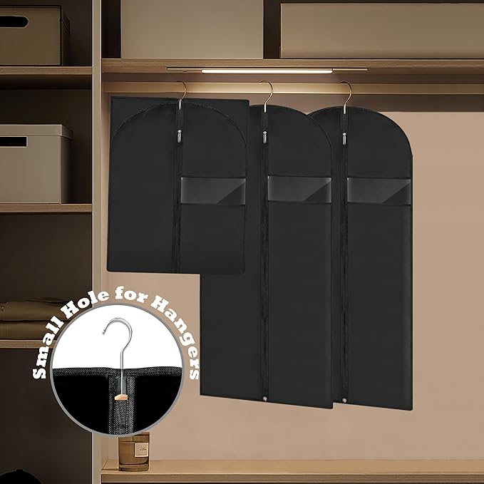 Garment Bags for Hanging Clothes, 45'' Suit Bag Cover for Storage and Travel, Dress Bags for Gowns Long (Black) - Image 5