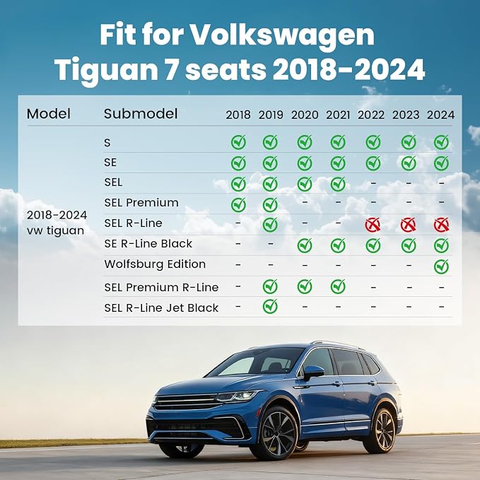 LASFIT for 2018-2024 Volkswagen Tiguan Cargo Liner, Custom fit for 7 Seats | All-Weather Trunk Mat Trunk Liner TPE Backrest & Trunk Mats for VW Tiguan Accessories, Waterproof, Easy to Clean, Black - Image 2