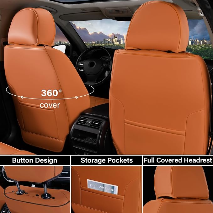 Coverado Seat Covers, Car Seat Covers Full Set, Leather Seat Covers for Cars, Automotive Seat Covers Car Seat Protector Car Accessories Fit for Most Sedans SUV Pick-up Truck(Black&Brown) - Image 3