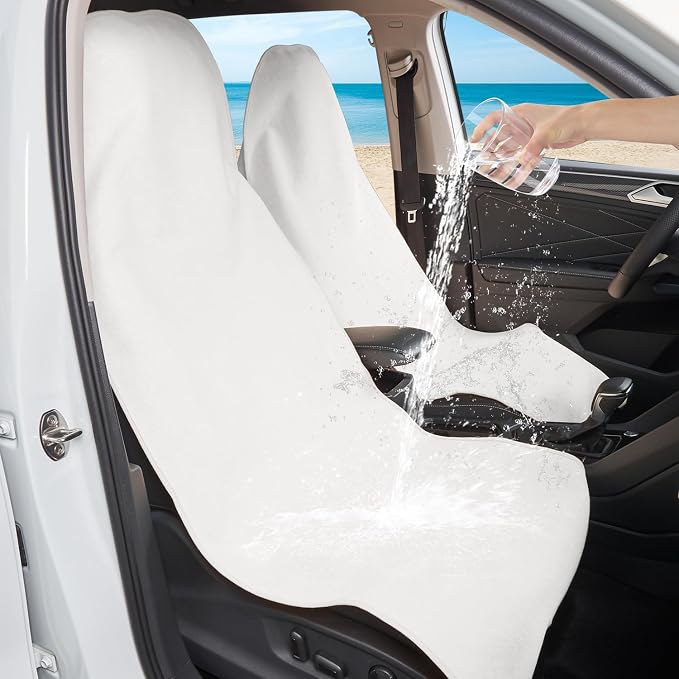 Waterproof Car Seat Cover Universal Fits Car Sweat Towel for Trucks SUV Van White Car Seat Protector Sweat Proof Protector Cloth Seats Pack of 1 - Image 3