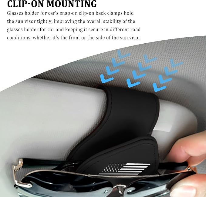 Leather Sunglass Holder for Car,American Flag Sunglasses Holder for Car Sun Visor with Magnetic Design for Storing Glasses or Cards,4th of July Decorations - Image 4