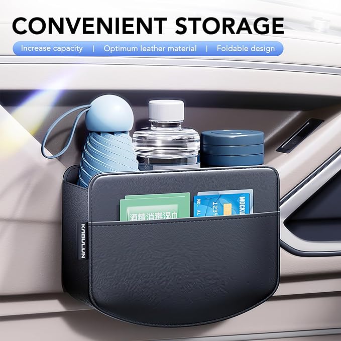 LEIWOOR Car Door Organizer & Cup Holder Storage Pouch for Sedan SUV Truck | Portable Foldable Sleek Minimalist Pouch Durable, Easy Install, Large Capacity Multifunctional Car Interior Storage Accessory - Image 2