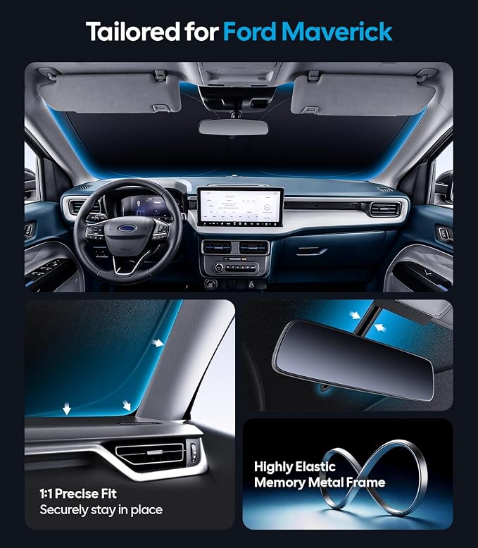 Wigoo for Ford Maverick Windshield Sunshade, Custom Fit, Keeps Car Cool | Custom Fit, Cooling Tech Fabric, Foldable Heat-Blocking Sunshade with Storage Bag, for Ford Maverick 2022 -2026 Accessories - Image 4
