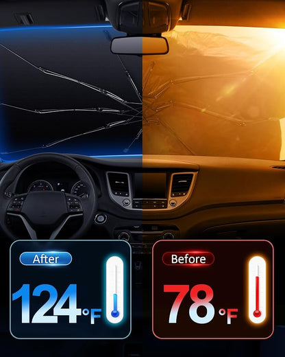 Yampahapa Car Windshield Sun Shade Umbrella, Nano-Sized Condensation Foldable Cover, UV Ray Reflector, Medium Sedan Sunshade with Cooling Feature - Image 5