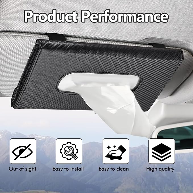 wuyaoyao Car Tissue Holder, Leather Sun Visor Napkin Case, Carbon Fiber | Hook-and-Loop Design, Car Tissue Dispenser, Clip-on Mask Holder for Sunvisor, Easy to Use, Fits SUVs, Sedans, Trucks - Image 4