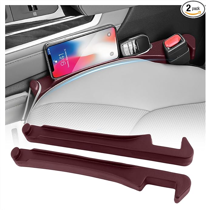 3 in 1 Car Seat Gap Filler Organizer,2PCS Multifunctional Car Seat Gap Plug with Storage Slot & Hook Function,Anti-Drop Cars Gaps Seats Filler Cars Clutter Catcher for SUVs Truck (Red) by VKQTS