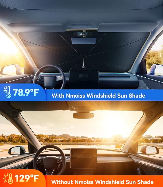 2026 Upgraded Nmoiss True Dual Layer Air Cool Windshield Sun Shade Umbrella | Drive to Superior Coolness & Comfort Block 99% UV Sun Rays & Heat Damage Keep Cool Protect Interior Zero Light Leakage XL - Image 4