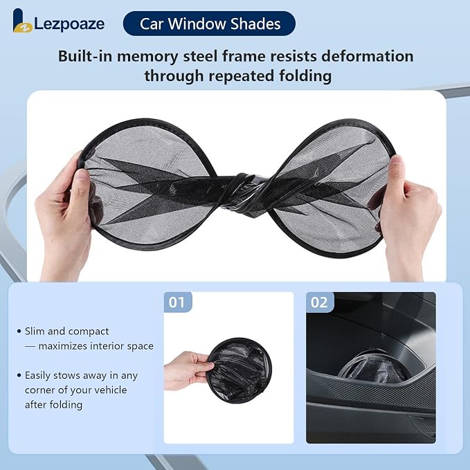 2-Pack Car Window Shades | Mesh Static Adsorption Side Window Sunshade | Universal Fit 99% Vehicles | Foldable Anti-UV Curtain Blocks UVA/UVB | 18.7" x 14.1" for Baby | Black - Image 3