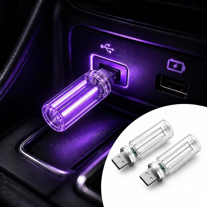 KENANEK 2PCS USB Retro Car Lamp, Touch-Control Portable LED Car Ambient Light, USB Powered Night Lights, Suitable for Bedroom, Camping, Holiday Decorations. (Purple Light) by Unknown
