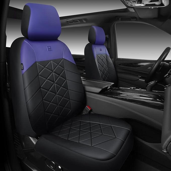 CAR PASS Memory Foam Leather Seat Covers Full Set, Breathable Perforated Nappa Leather Seat Covers Universal Fit for Most Cars,Sedans,SUV,Trucks Thick 3D Foam Comfortable, Airbag Compatible Black Blue - Image 2