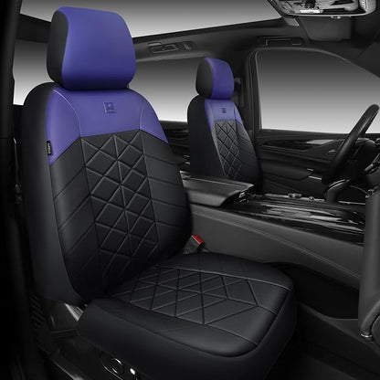 CAR PASS Memory Foam Leather Seat Covers Full Set, Breathable Perforated Nappa Leather Seat Covers Universal Fit for Most Cars,Sedans,SUV,Trucks Thick 3D Foam Comfortable, Airbag Compatible Black Blue - Image 2