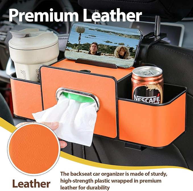 ZenChef Three-in-one Car Organizers and Storage, 2025 New Multi-function Car Tissue Holder, Multi-function Backseat Car Organizer with Cup Holder, Tissue Box, Hook (white) - Image 6