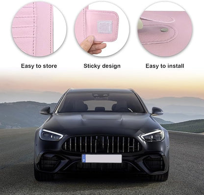 Dickno Small Leather Car Sun Visor Organizer, Multifunctional Auto Visor Document Holder with Sunglasses Clip, Universal Car Interior Organizer for Drving License, Card, Pen (Pink) - Image 3