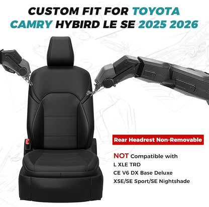 Custom Seat Covers for Toyota Camry 2025 2026 Hybrid, Black | Only Fit for Camry LE/SE 2025-2026, Full Coverage, Faux Leather, Protective, Scratch-resistant, Easy-clean - Image 2