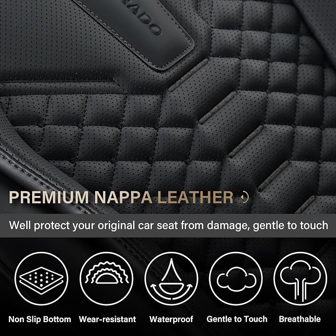 Coverado Car Seat Cover, Front Seat Cover, 2 Pack Universal Seat Covers for Cars, Breathable Nappa Leather Seat Cover, Waterproof Car Seat Protectors, Automotive Seat Covers Fit for Most Cars Black - Image 2