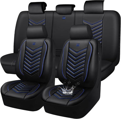 CAR PASS 3D Foam Faux Leather Seat Covers Full Set, Waterproof Leather Seat Cover for Cars, Luxury Universal Fit for SUV Truck Sedan Automotive, Armrest Airbag Compatible Anti-Slip, Black and Blue by CARPASS