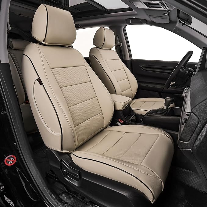 EKR Car Seat Covers for Honda HRV 2023-2027,Leatherette Full Set | Custom Fit for Honda HRV EX-L 2023-2027 Glove-Like Fit,Airbag Compatible,Easy Clean,Faux Leather(Beige) by EKR