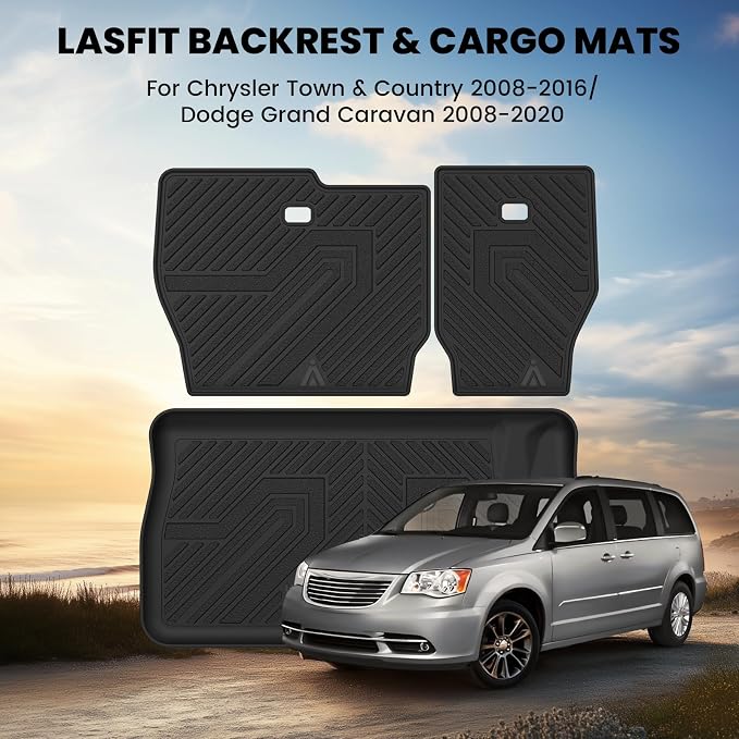 LASFIT Cargo Mat for Dodge Grand Caravan 2008-2020/Chrysler Town & Country | for Chrysler Town & Country 2008-2016 Trunk & Backrest Mat, All Weather TPE, Custom Fit, Full Edge Coverage, Easy to Clean - Image 2
