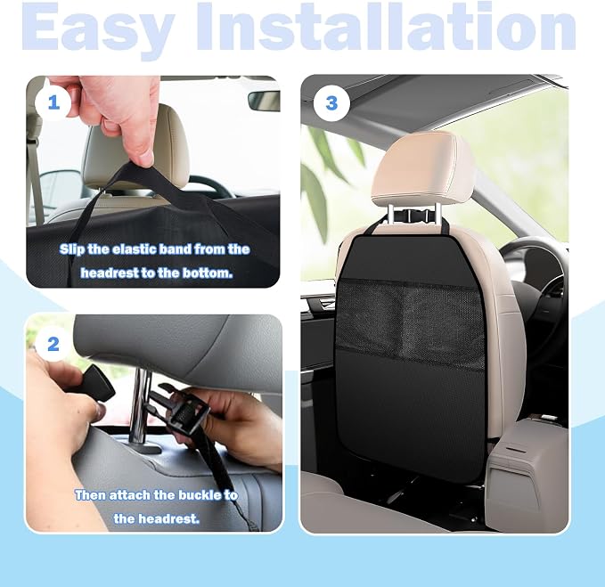 2PCS Back Seat Cover for Kids,Anti-Slip Design Kick Mats Back Seats Protector with 2 Storage Mesh Pockets for Cars,Easy-to-Clean Backs of Seats Protector for Kids Feet Car Seat - Image 5