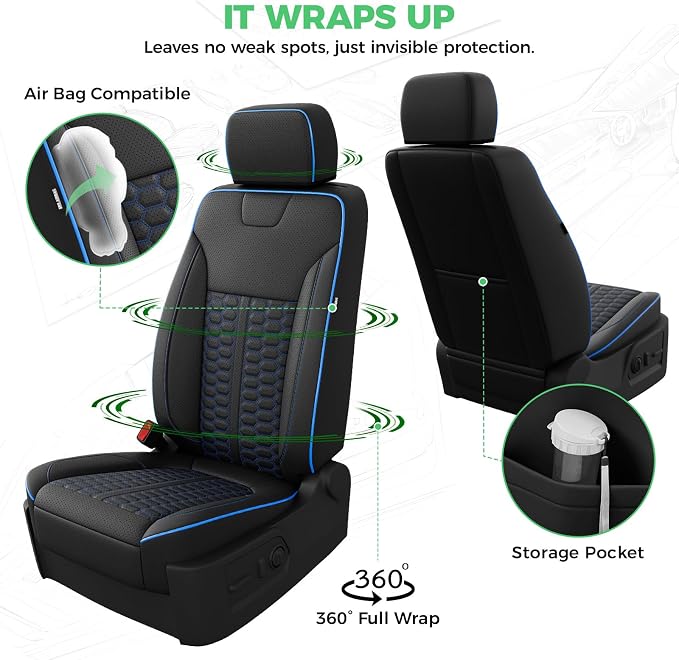 RIDEPOSH Custom Leather Seat Covers for Silverado/Sierra 1500 2019-2026 | Only Crew Cab, Fits 2500/3500HD 2020-2026, Jump Seat Cover(armrest storage only), Protective, Scratch-resistant, Easy-clean - Image 5
