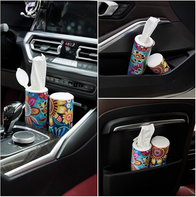 Car Tissues Holder with Facial Tissue, Car Tissue Box, Travel Tissues Cylinder,Suitable for Car Cup Holder(3-ply 4 Pack, 200 Sheets) - Image 5