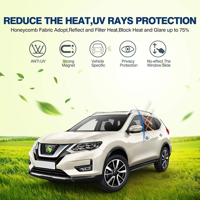 Cartist Car Window Shades for 2014-2020 Nissan Rogue Accessories (NOT for Rogue Sport), Side Rear Window Covers Sun Shade Breathable Magnetic Mesh Sunshade Protector UV Rays Privacy Protection 4PCS - Image 2