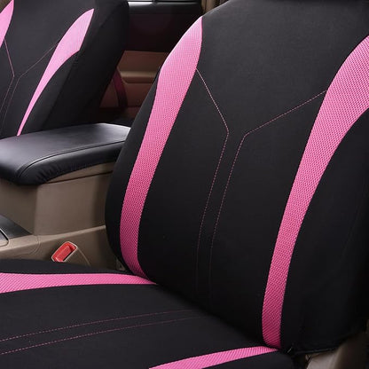 Flying Banner Car Seat Covers Full Set Front Seats and Rear Bench Mesh Fabric Splicing Polyester Cover Black with Pink Color - Image 3