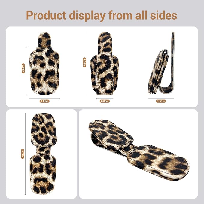 Leopard Sunglass Holder for Car, 2 Pack Universal Magnetic Car Sun Visor Eyeglass Holder, Leopard Print Leather Glasses Clip for Car, Ticket Card Clip, Cheetah Sunglass Holder for Car - Image 6
