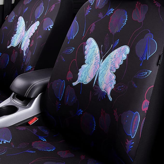 Flying Banner Butterfly car seat Covers ful Set Fashion Universal Lady Woman Female Rear Bench Split Colorized (Muti-Color, Full Set - Printing & Embriodery) - Image 4