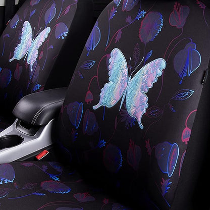 Flying Banner Butterfly car seat Covers ful Set Fashion Universal Lady Woman Female Rear Bench Split Colorized (Muti-Color, Full Set - Printing & Embriodery) - Image 4