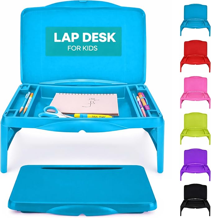MAVOCRAFT Foldable Kids Lap Tray with Storage - Portable Lap Desk Kids & Adults - Kids Lap Desk for Breakfast in Bed, Serving Tray, Car Desk & Gaming (Blue) by MavoCraft