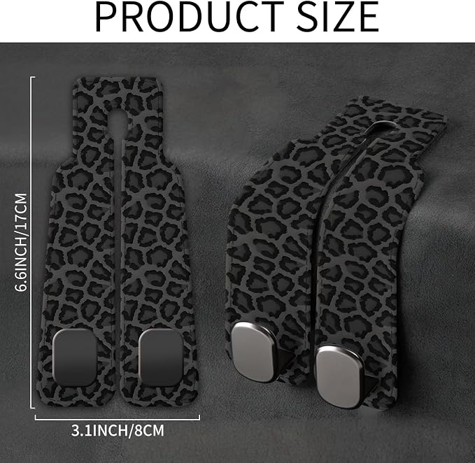 Car Seat Back Storage Headrest Hook, Premium Leather Double Metal Hook, Hanger Storage Organizer for Purse Cloth Bag, Car Interior Accessories Cute Black Leopard - Image 5