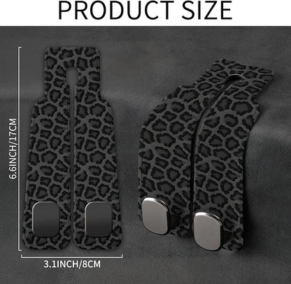 Car Seat Back Storage Headrest Hook, Premium Leather Double Metal Hook, Hanger Storage Organizer for Purse Cloth Bag, Car Interior Accessories Cute Black Leopard - Image 5