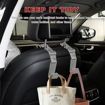 4PCS Car Seat Headrest Hook, Adjustable Vehicle Backseat Hanger Storage Organizer, Universal Seat Back Holder Hooks for Purse Coat Grocery Bag, Car Accessories (Gray) - Image 4