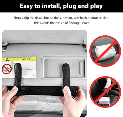 Car Tissue Holder, Leather Sun Visor Hanging Napkin Holder with Tissue Refill, Clip-On Visor Mask Dispenser Premium Paper Towels Case for Vehicles, Universal Car Accessories (Black) - Image 4