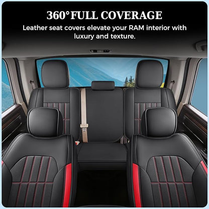 Truckiipa Seat Covers for Dodge Ram 1500 Full Set, Full Coverage Waterproof Leather Protectors Pickup Truck Accessories, Custom Fit for 2002-2026 Ram 1500 2500 3500 Crew Mega Cab, Red - Image 7