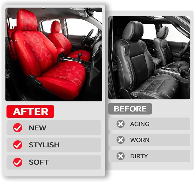 Car Seat Covers for Toyota Tacoma 2016-2023 3rd Gen, Red Camo | Custom Fit Waterproof Leather Car Seat Covers Full Set, Full Coverage Protection, Airbag Compatible, Factory Style Upgrade - Image 5