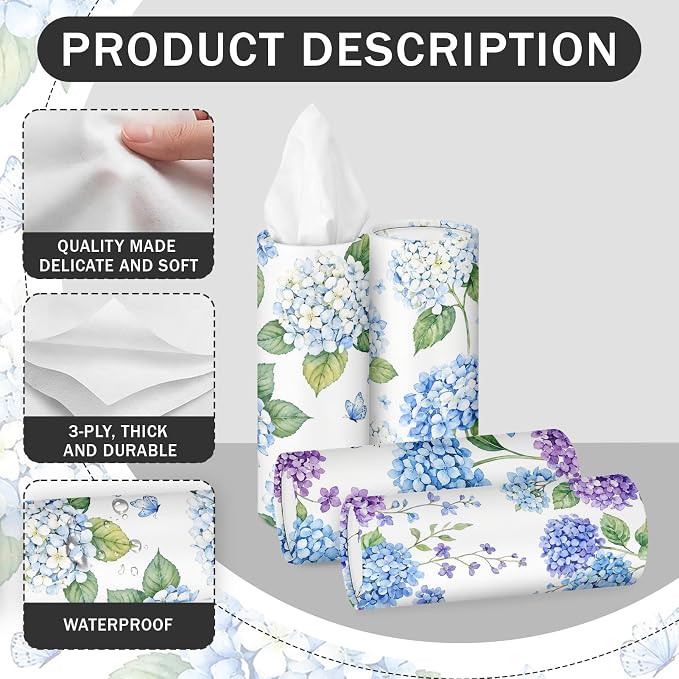 Arttown Car Tissue Holder for Cup Holder Facial Tissues 12 Pack Hydrangea | Flower Bulk 3-Ply,Refillable Marble Print Cylinder Tissue Boxes,Fit Car Home Office School (600 Sheets Total,50 Sheets Each) - Image 6