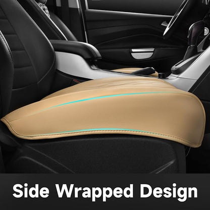 CAR PASS 2 Pack Leather Front Car Seat Covers, Bottom Seat Covers Full Wrapped with Storage Pocket, Anti-Slip Leather Seat Protectors,Waterproof Seat Cushion Universal Fit Sedan SUV Truck, Light Beige - Image 4
