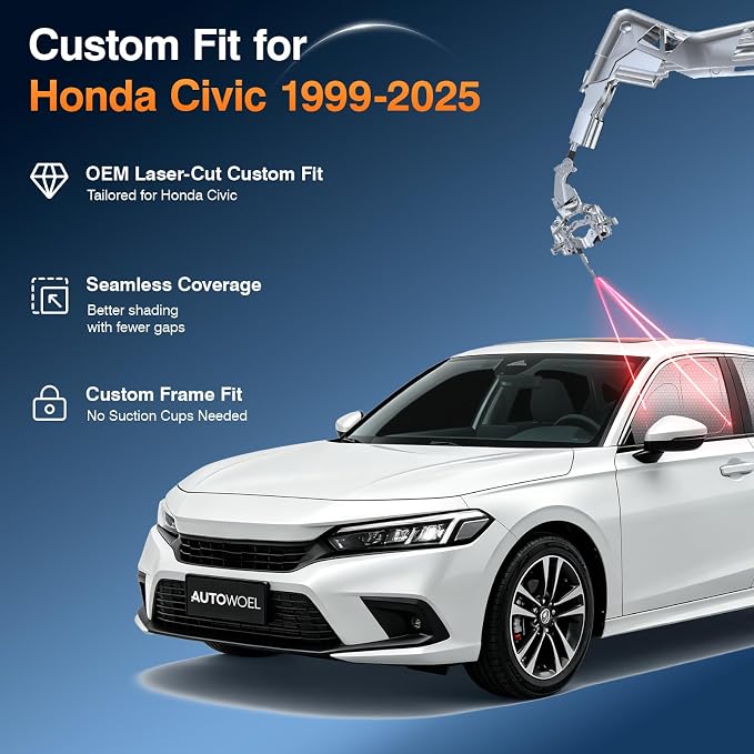 Honda Civic Side Window Sun Shade, OEM Laser-Cut Custom Fit Graphene Honeycomb Heat Blocking Privacy Cover, Car Shades for Side Windows, for Baby Kids Pets, Hot Summer Travel, Rear Sunshade, 7PCS - Image 6